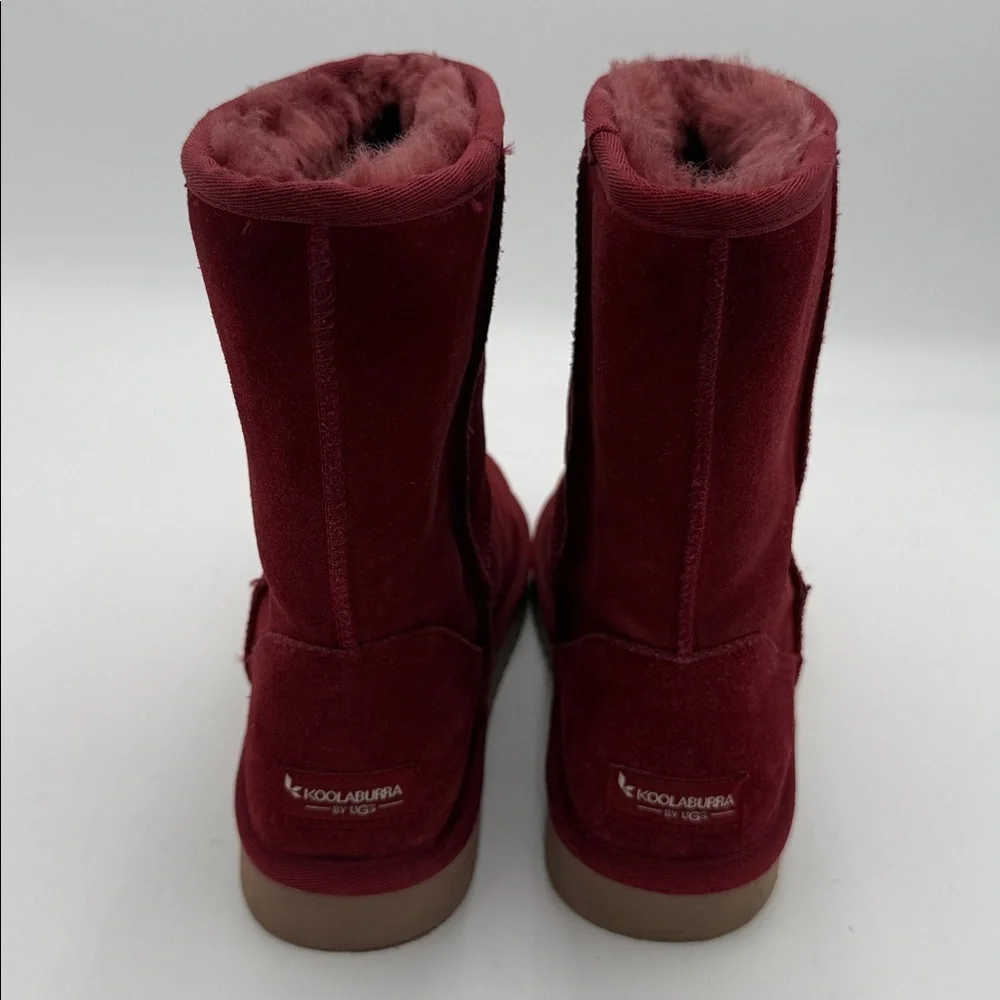 Koolaburra Ugg Women Burgundy Suede Winter Boots 8 slip on faux fur lined comfy
